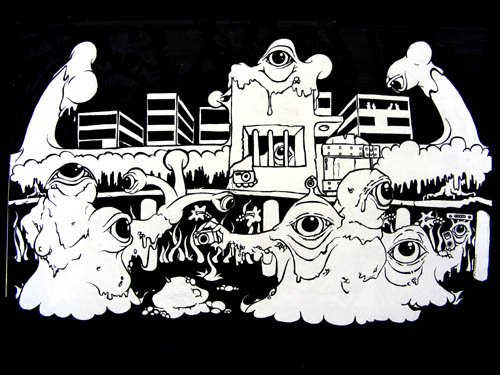 Surveilance. from the Grim City series. various ink mediums on paper